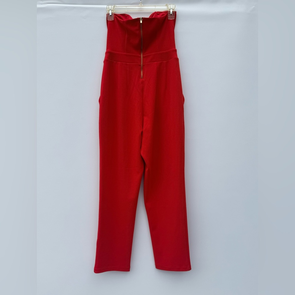 Express Red Sweetheart Jumpsuit Strapless Skinny Leg Size 4 - Picture 3 of 11